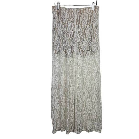 MILKYWAY Ivory Lace Bohemian Wide Leg Palazzo Pants Boho Gyspy Stretch Large - Picture 1 of 8
